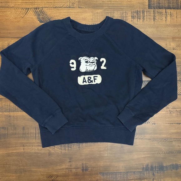Abercrombie & Fitch Womens Graphic Sweatshirt Navy Blue Bulldog A&F Pullover - Picture 1 of 4